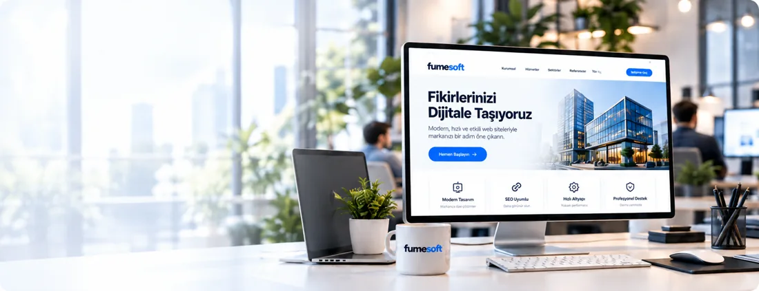 Dijital görünürlük ve web sitesi performansını temsil eden masaüstü çalışma alanı