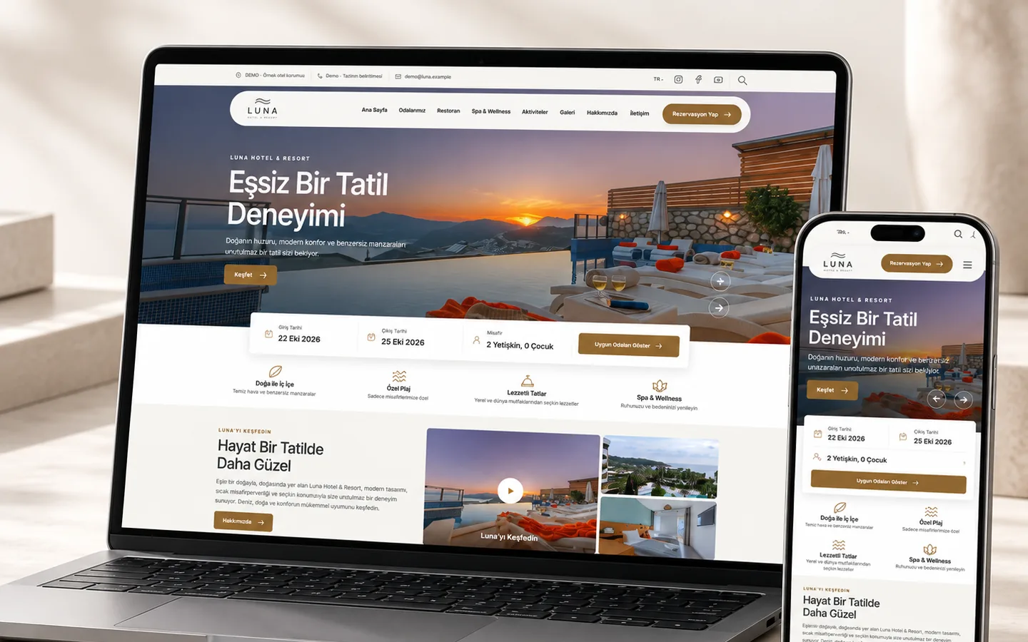 Hotel Modern masaüstü ve mobil görünüm mockup görseli