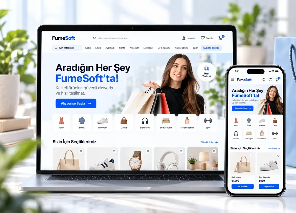 E-Ticaret laptop ve telefon önizlemesi
