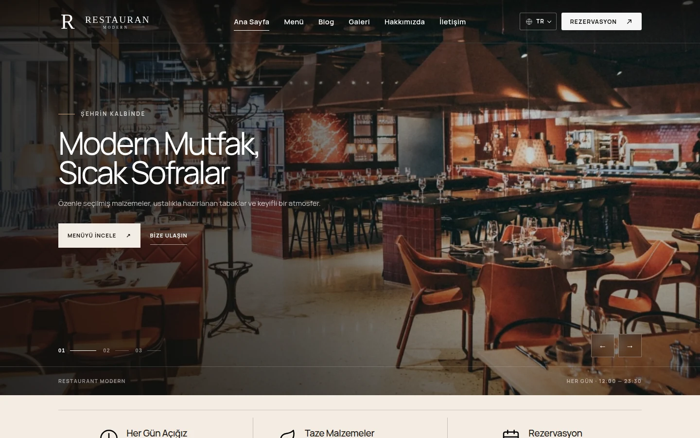 Restaurant Modern ana sayfa ekran görüntüsü